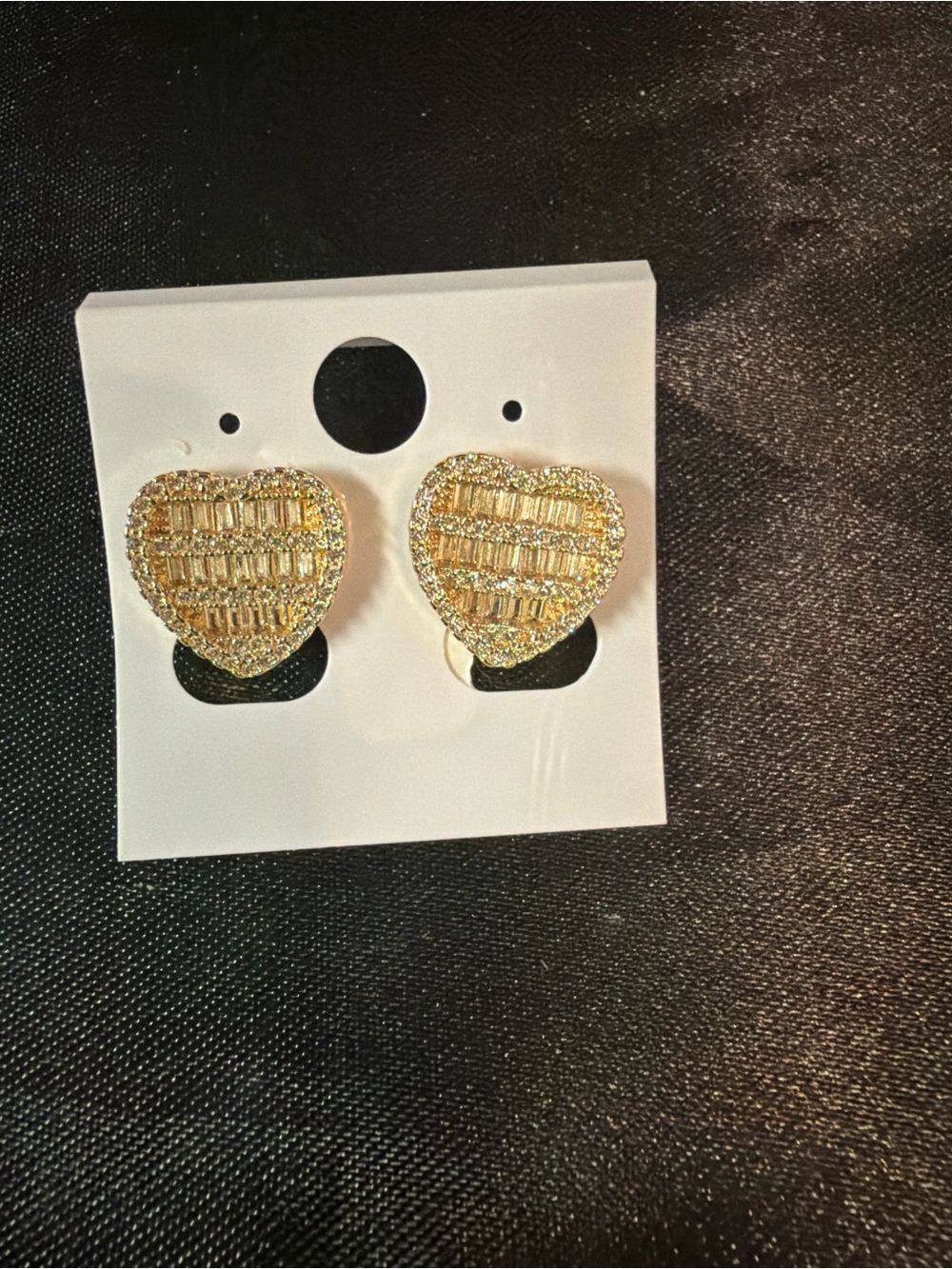 Gold Heart Baguette Crystal Stud Earrings - Women Jewelry